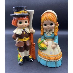 Pilgrim Boy & Girl Vintage 1960s Inarco Japan Pilgrim Figurine Thanksgiving